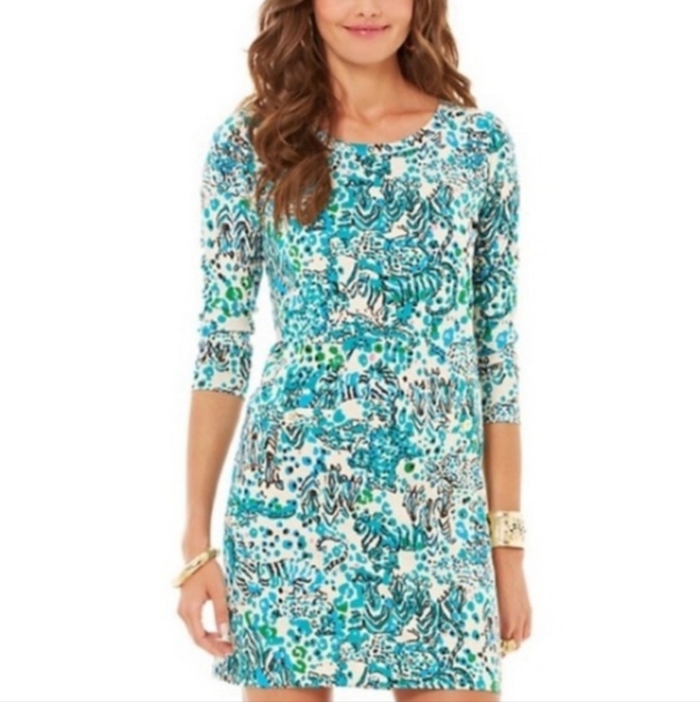Lilly Pulitzer Teal, Aqua & White Printed Sheath Dress